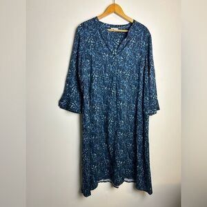 PureJill Midi Dress Women M‎ Leaf Print Soft Comfortable Long Sleeve Relaxed